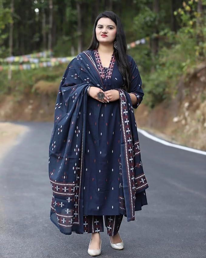 Womens Beautiful Viscose Rayon Embroidered Straight Kurta Pant With Dupatta Set