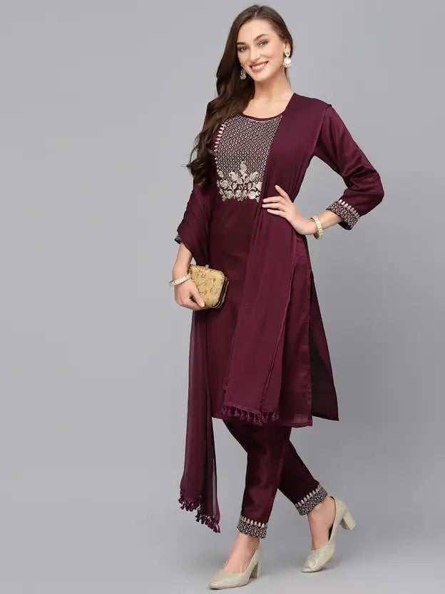 Women Viscose Rayon Kurta Pant Dupatta Set