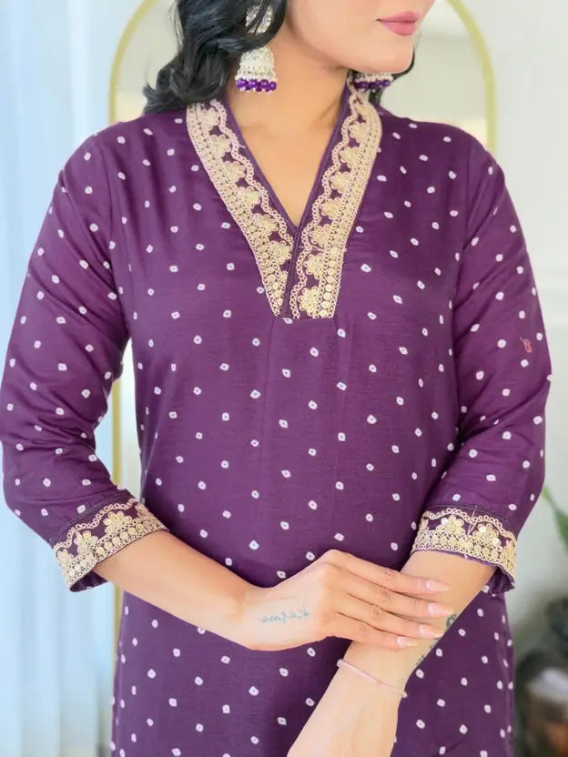 Women Chanderi Kurti Pant Attached Dupatta Set