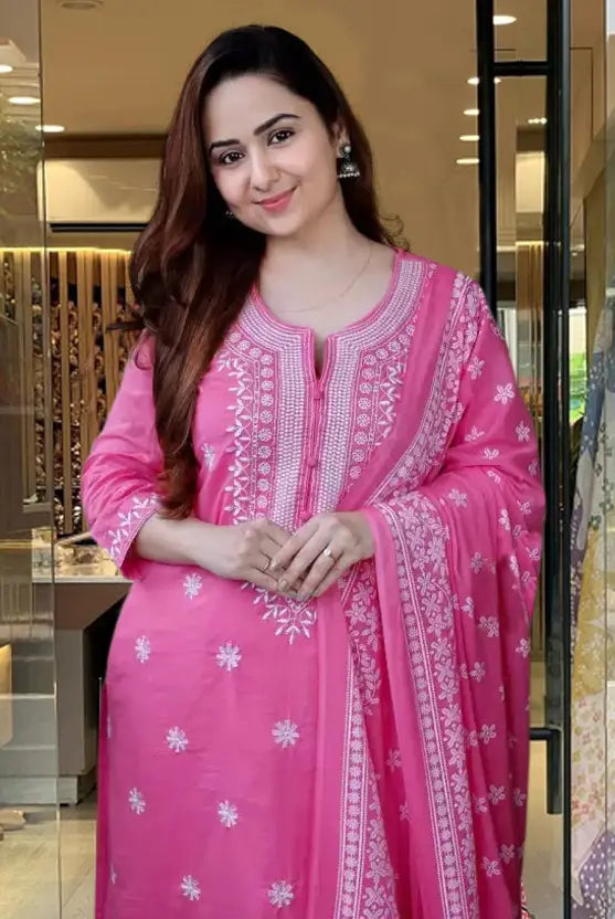 Women Viscose Rayon Kurta Pant Dupatta Set