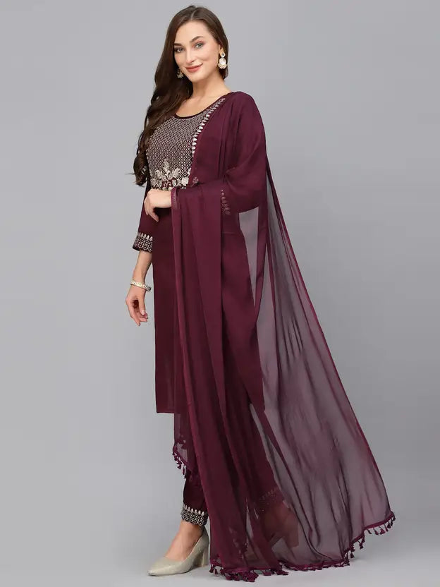 Women Viscose Rayon Kurta Pant Dupatta Set