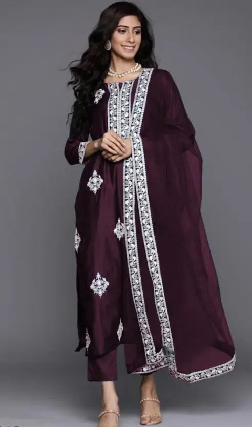 Women Viscose Rayon Kurta Pant Dupatta Set