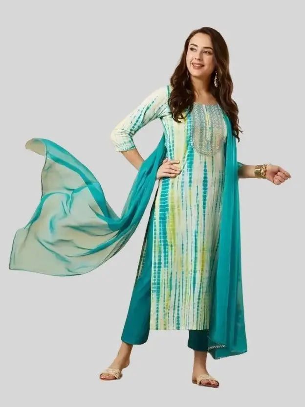 Women Viscose Rayon Kurta Pant Dupatta Set
