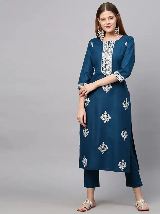 Women Viscose Rayon Kurta Pant Dupatta Set