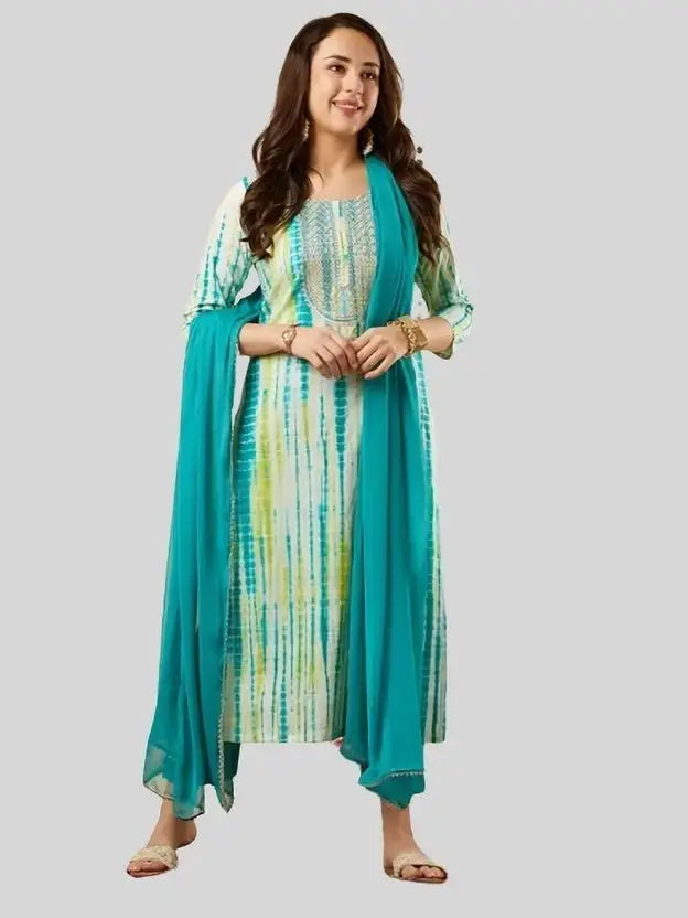 Women Viscose Rayon Kurta Pant Dupatta Set