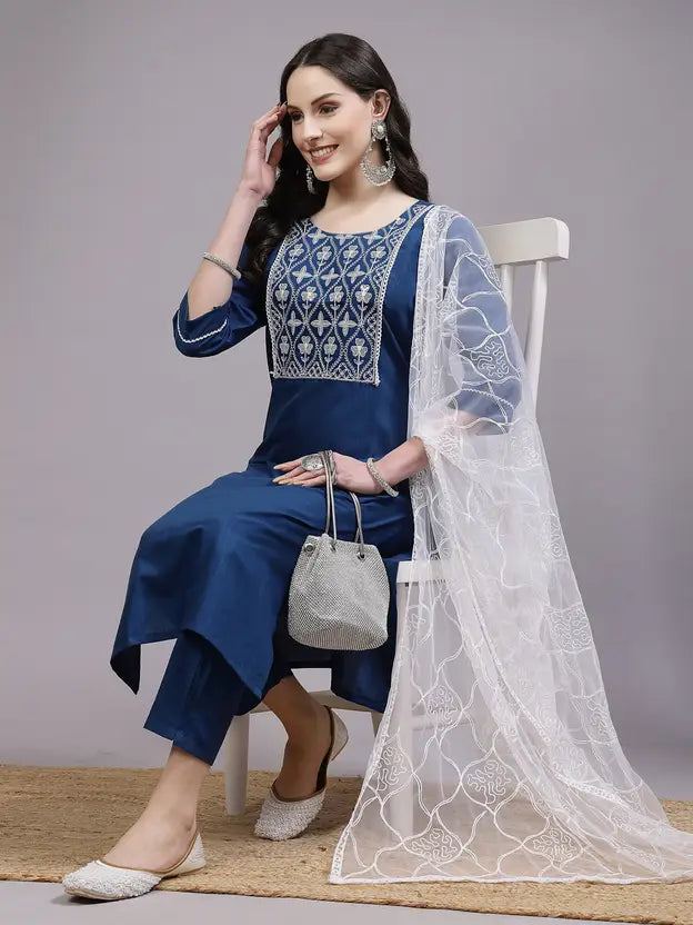 Women Viscose Rayon Kurta Pant Dupatta Set