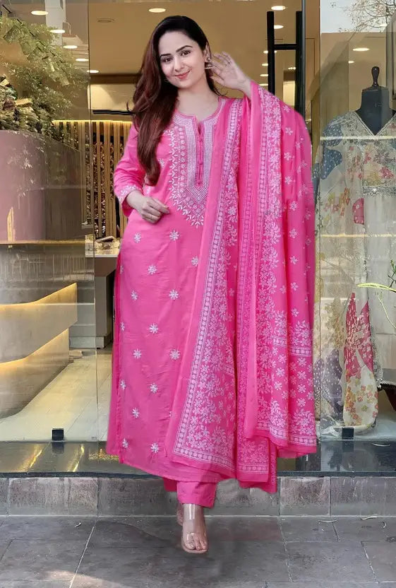 Women Viscose Rayon Kurta Pant Dupatta Set