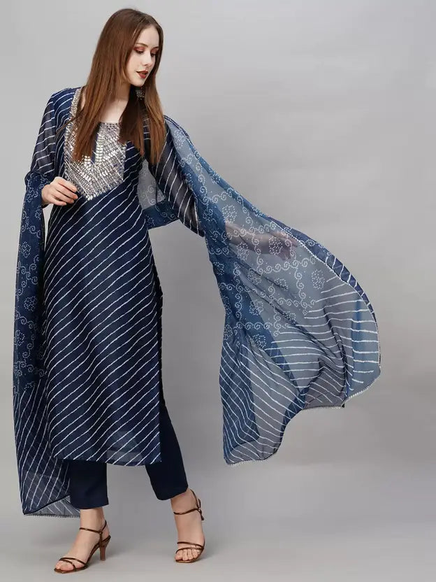 Women Viscose Rayon Kurta Pant Dupatta Set