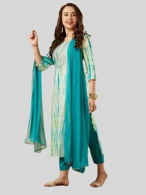 Women Viscose Rayon Kurta Pant Dupatta Set