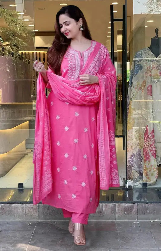Women Viscose Rayon Kurta Pant Dupatta Set