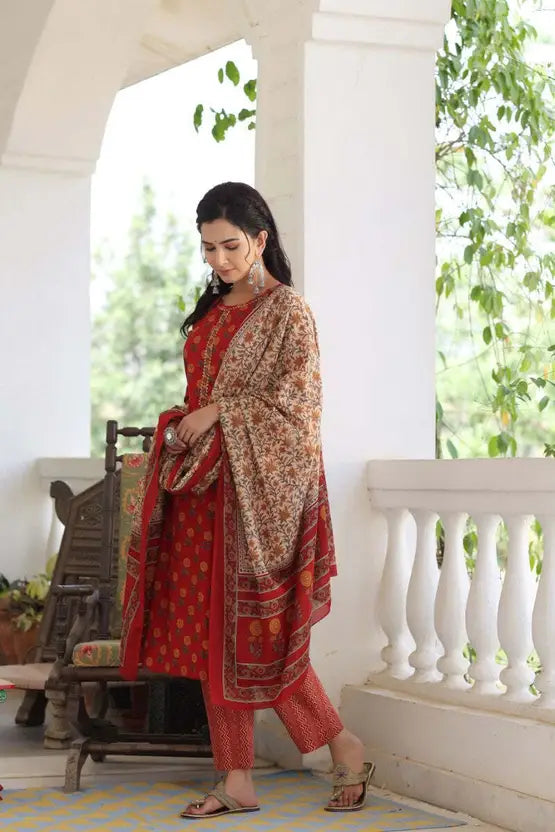 Women Viscose Rayon Kurta Pant Dupatta Set