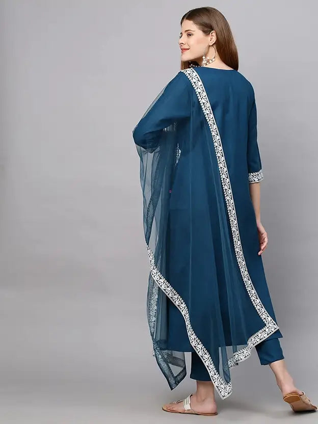 Women Viscose Rayon Kurta Pant Dupatta Set