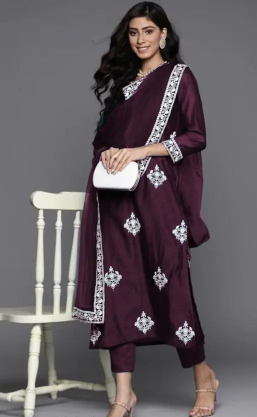 Women Viscose Rayon Kurta Pant Dupatta Set