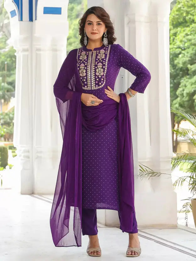 Women Viscose Rayon Kurta Pant Dupatta Set