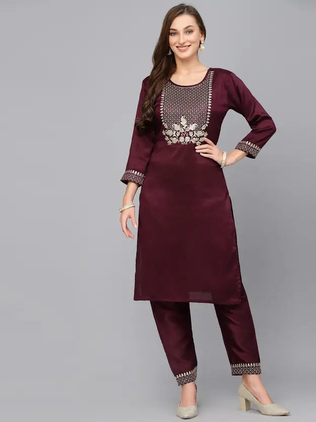 Women Viscose Rayon Kurta Pant Dupatta Set