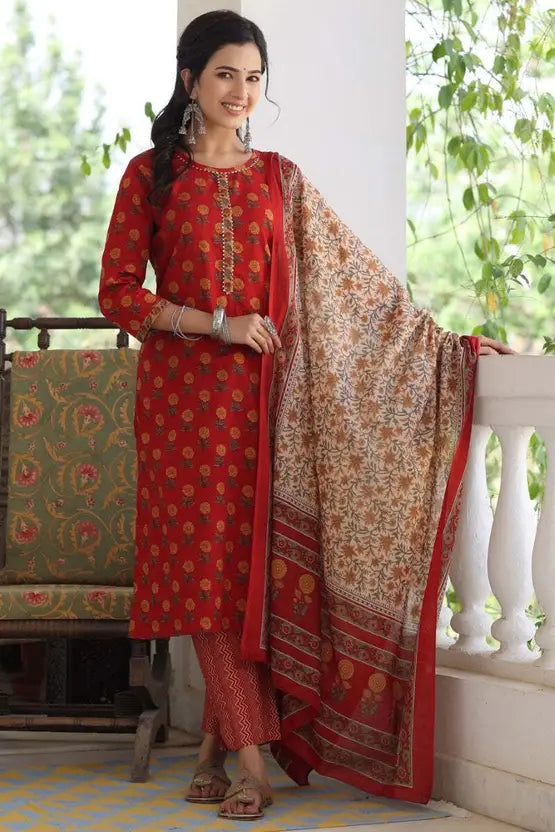 Women Viscose Rayon Kurta Pant Dupatta Set