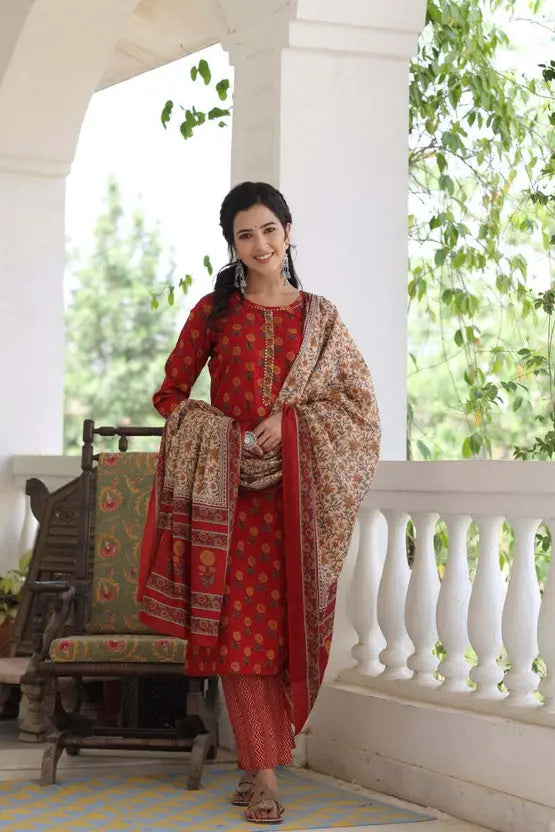 Women Viscose Rayon Kurta Pant Dupatta Set