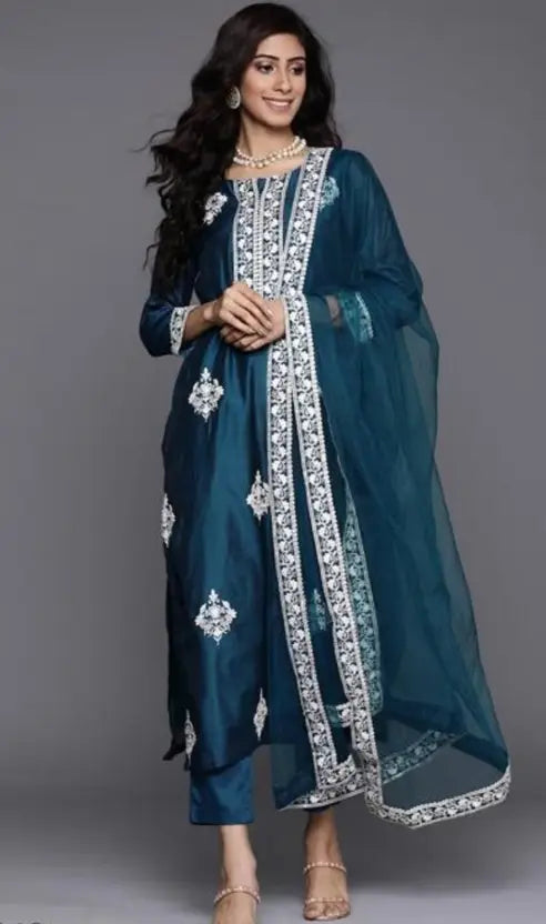 Women Viscose Rayon Kurta Pant Dupatta Set