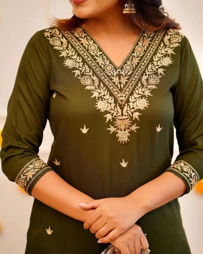 Women Viscose Rayon Kurta Pant Dupatta Set