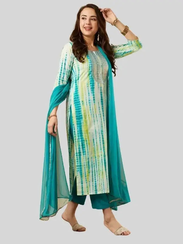 Women Viscose Rayon Kurta Pant Dupatta Set