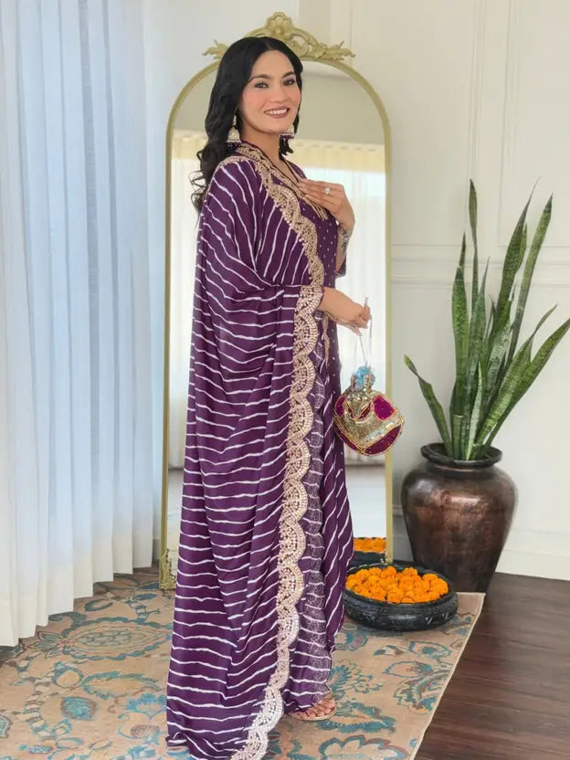 Women Chanderi Kurti Pant Attached Dupatta Set