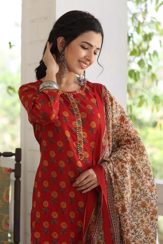 Women Viscose Rayon Kurta Pant Dupatta Set