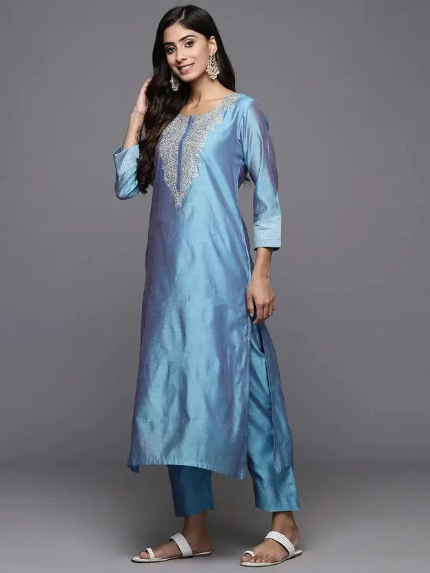 Women Chanderi Kurta Pant Dupatta Set