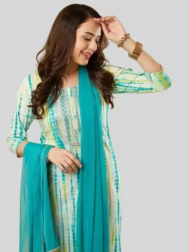 Women Viscose Rayon Kurta Pant Dupatta Set