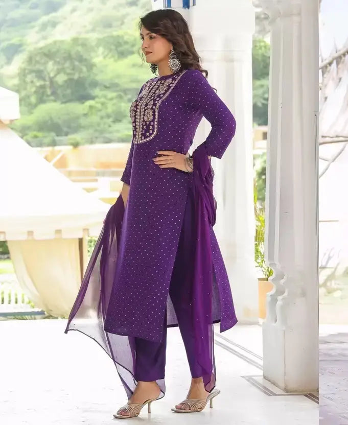 Women Viscose Rayon Kurta Pant Dupatta Set