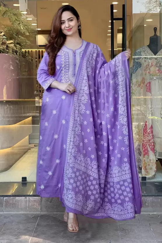 Women Viscose Rayon Kurta Pant Dupatta Set