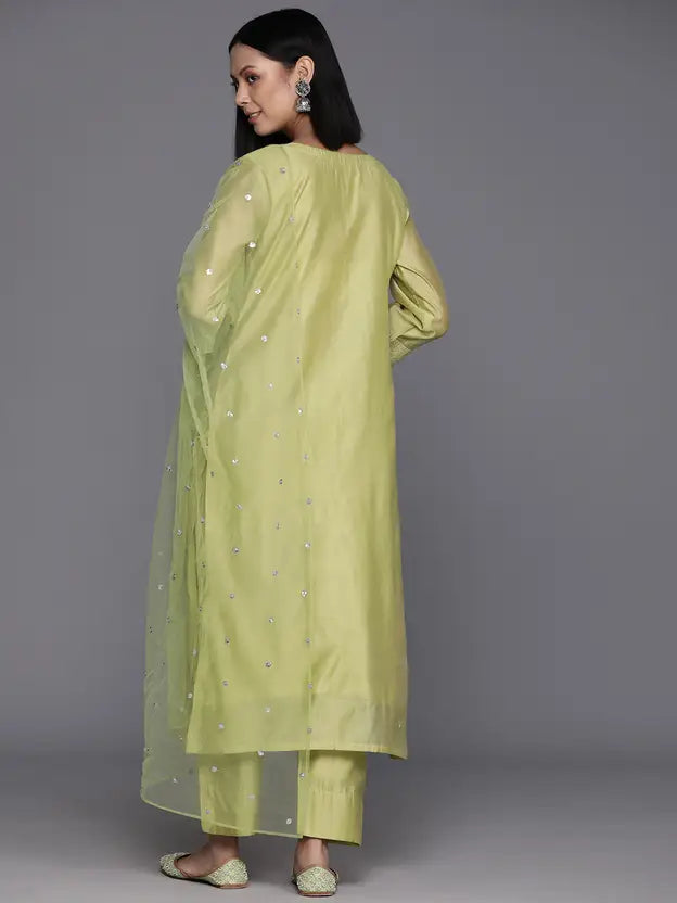 Women Chanderi Kurta Pant Dupatta Set