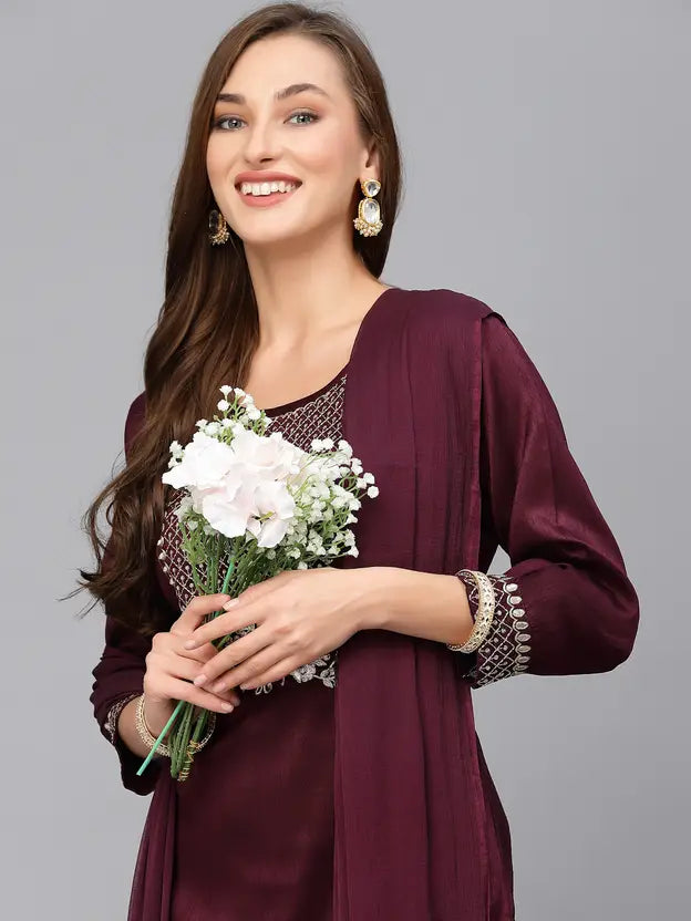 Women Viscose Rayon Kurta Pant Dupatta Set