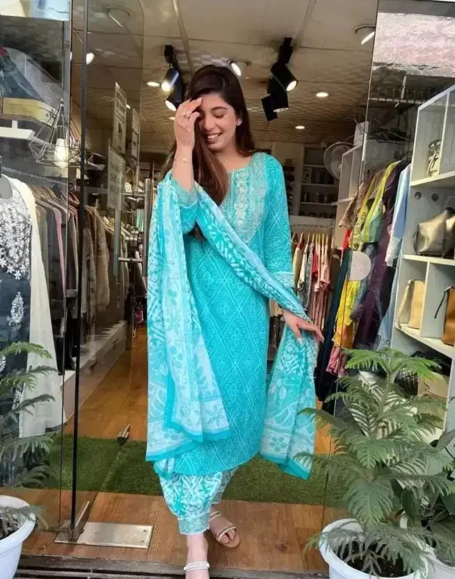 Women Viscose Rayon Kurta Salwar Dupatta Set