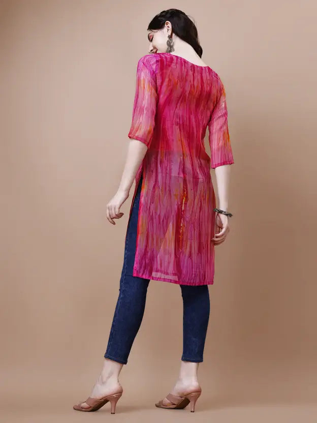 Women Embroidered Georgette Straight Kurta