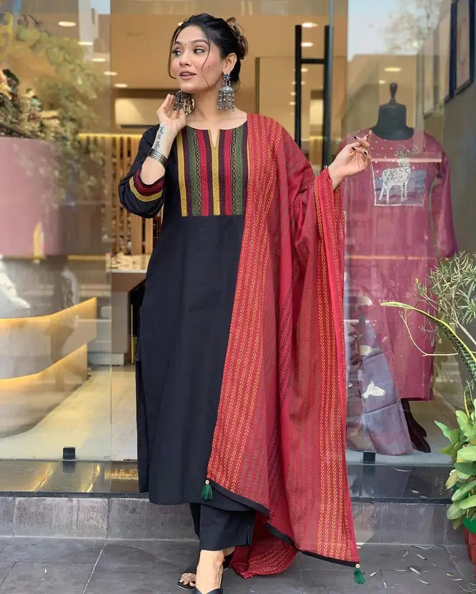 Women Viscose Rayon Kurta Pant Dupatta Set